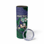 Personalised New Zealand Warriors Skinny Tumbler Polynesian Tribal Pattern With Rugby Warrior Mascot Art