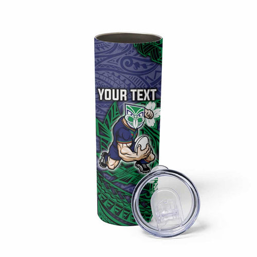 Personalised New Zealand Warriors Skinny Tumbler Polynesian Tribal Pattern With Rugby Warrior Mascot Art