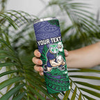 Personalised New Zealand Warriors Skinny Tumbler Polynesian Tribal Pattern With Rugby Warrior Mascot Art