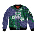 Personalised New Zealand Warriors Sleeve Zip Bomber Jacket Polynesian Tribal Pattern With Rugby Warrior Mascot Art