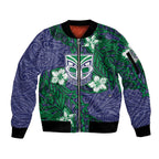 Personalised New Zealand Warriors Sleeve Zip Bomber Jacket Polynesian Tribal Pattern With Rugby Warrior Mascot Art