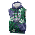Personalised New Zealand Warriors Sleeveless Hoodie Polynesian Tribal Pattern With Rugby Warrior Mascot Art