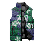 Personalised New Zealand Warriors Sleeveless Puffer Jacket Polynesian Tribal Pattern With Rugby Warrior Mascot Art