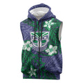 Personalised New Zealand Warriors Sleeveless Zip Hoodie Polynesian Tribal Pattern With Rugby Warrior Mascot Art