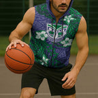 Personalised New Zealand Warriors Sleeveless Zip Hoodie Polynesian Tribal Pattern With Rugby Warrior Mascot Art