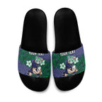Personalised New Zealand Warriors Slide Sandals Polynesian Tribal Pattern With Rugby Warrior Mascot Art
