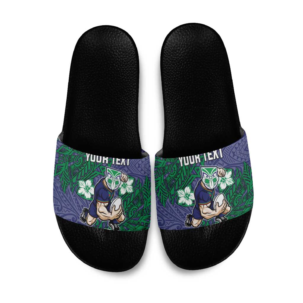 Personalised New Zealand Warriors Slide Sandals Polynesian Tribal Pattern With Rugby Warrior Mascot Art