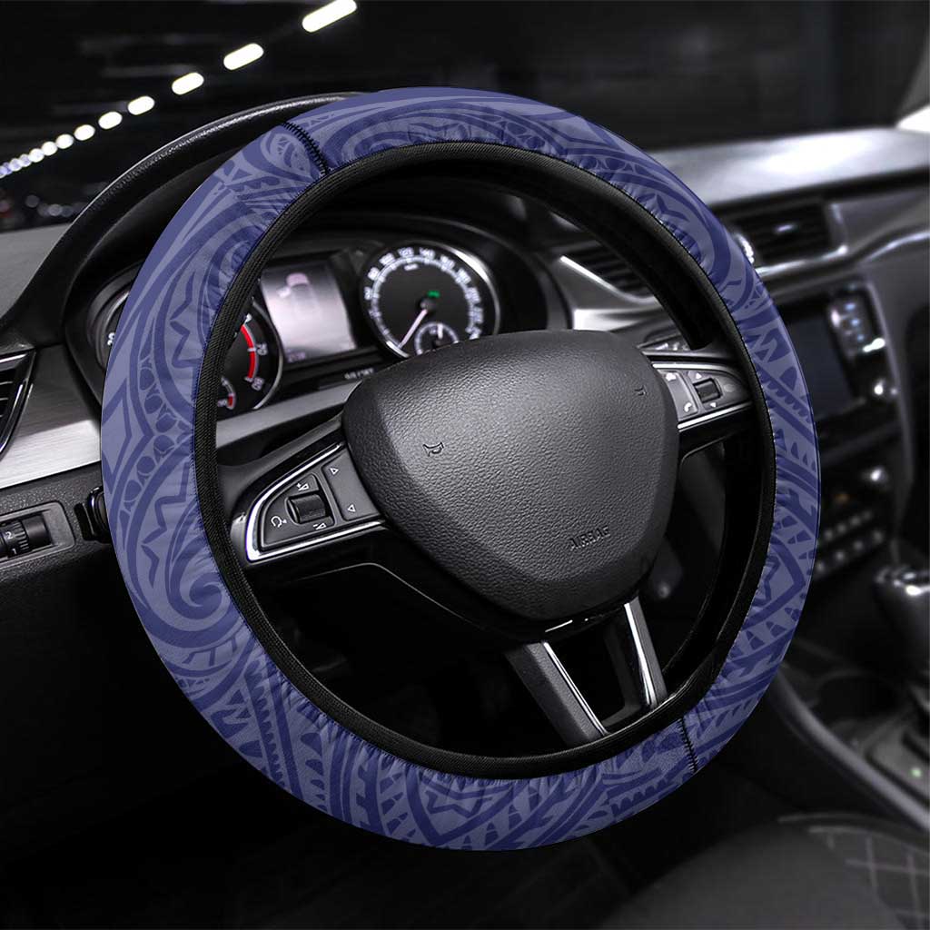 New Zealand Warriors Steering Wheel Cover Polynesian Tribal Pattern With Rugby Warrior Mascot Art