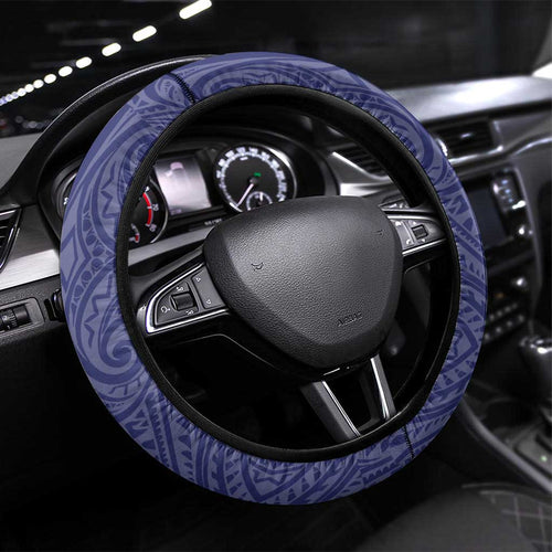 New Zealand Warriors Steering Wheel Cover Polynesian Tribal Pattern With Rugby Warrior Mascot Art
