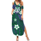 Personalised New Zealand Warriors Summer Maxi Dress Polynesian Tribal Pattern With Rugby Warrior Mascot Art