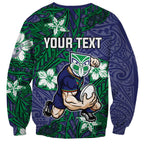 Personalised New Zealand Warriors Sweatshirt Polynesian Tribal Pattern With Rugby Warrior Mascot Art