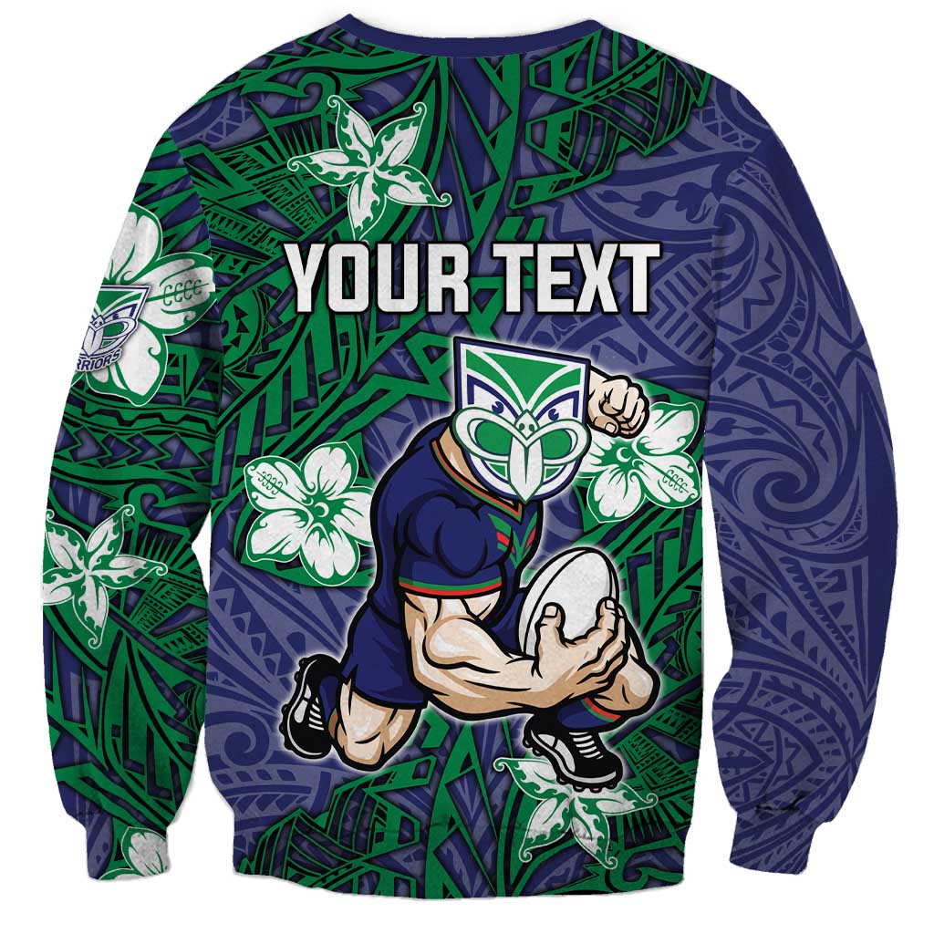 Personalised New Zealand Warriors Sweatshirt Polynesian Tribal Pattern With Rugby Warrior Mascot Art
