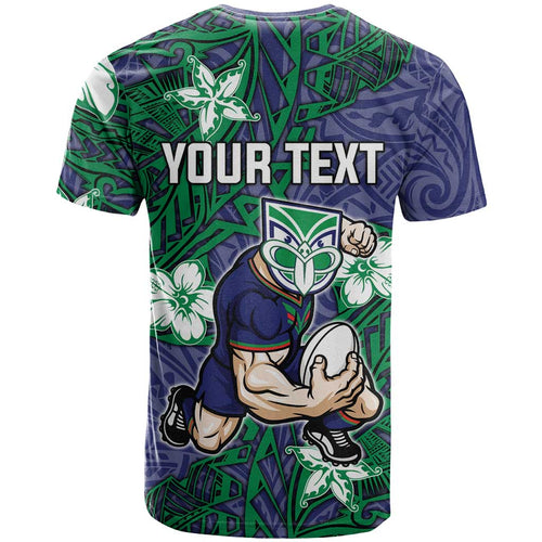 Personalised New Zealand Warriors T Shirt Polynesian Tribal Pattern With Rugby Warrior Mascot Art