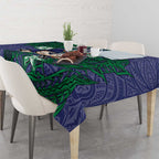 Personalised New Zealand Warriors Tablecloth Polynesian Tribal Pattern With Rugby Warrior Mascot Art