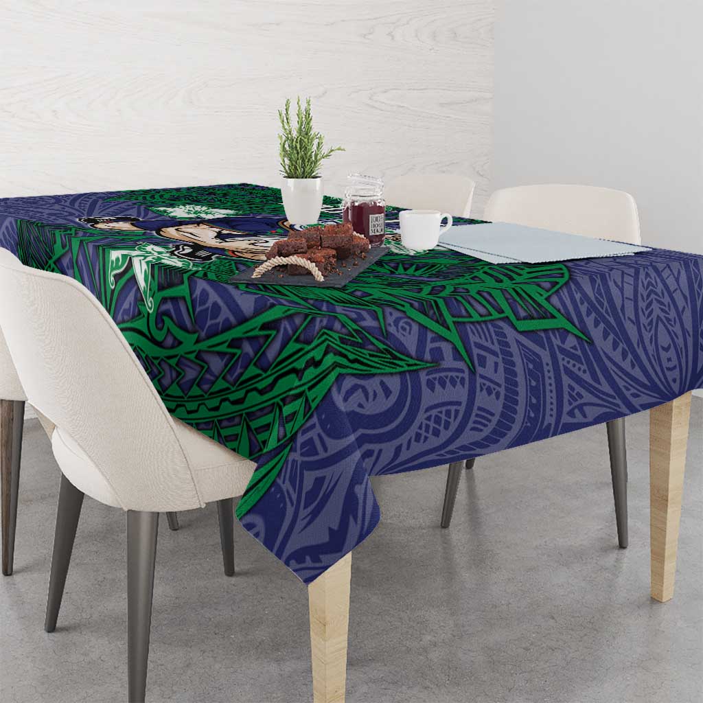 Personalised New Zealand Warriors Tablecloth Polynesian Tribal Pattern With Rugby Warrior Mascot Art