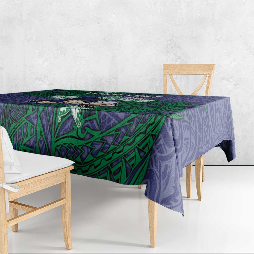 Personalised New Zealand Warriors Tablecloth Polynesian Tribal Pattern With Rugby Warrior Mascot Art