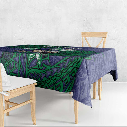 Personalised New Zealand Warriors Tablecloth Polynesian Tribal Pattern With Rugby Warrior Mascot Art