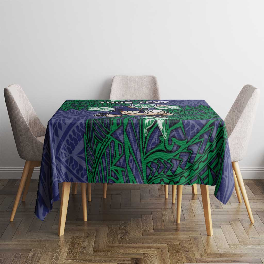 Personalised New Zealand Warriors Tablecloth Polynesian Tribal Pattern With Rugby Warrior Mascot Art