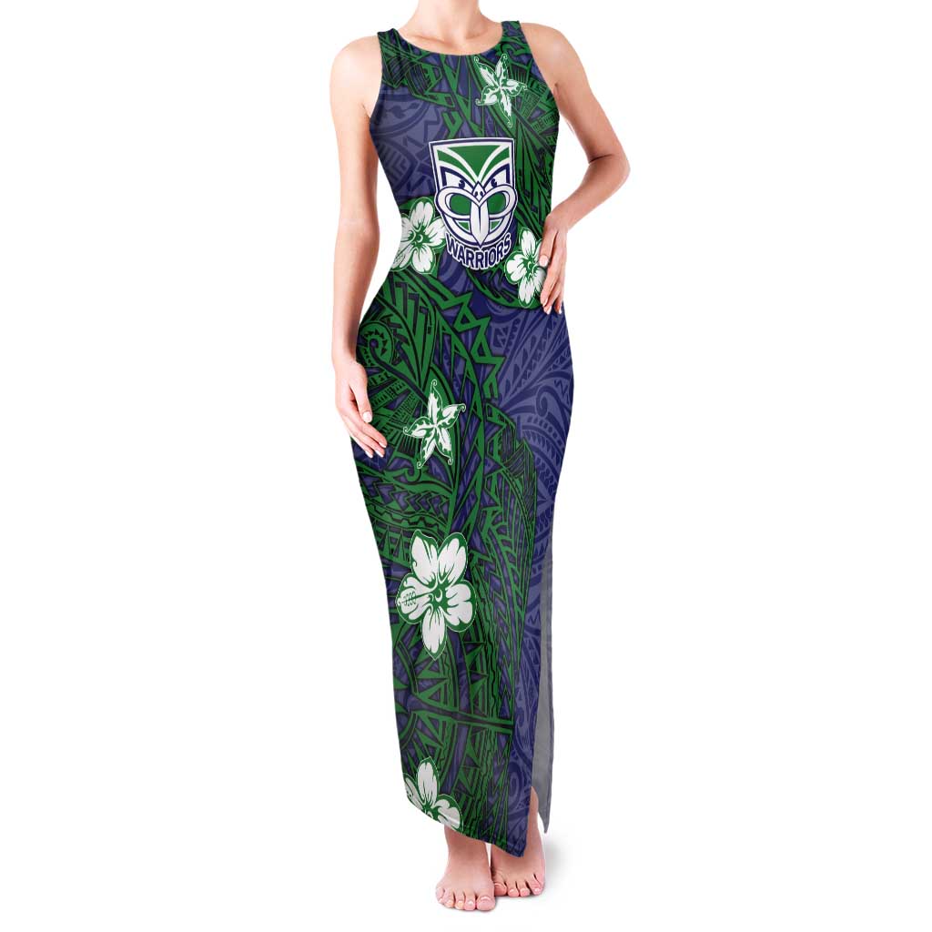 Personalised New Zealand Warriors Tank Maxi Dress Polynesian Tribal Pattern With Rugby Warrior Mascot Art