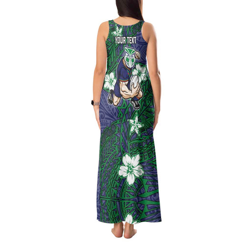Personalised New Zealand Warriors Tank Maxi Dress Polynesian Tribal Pattern With Rugby Warrior Mascot Art