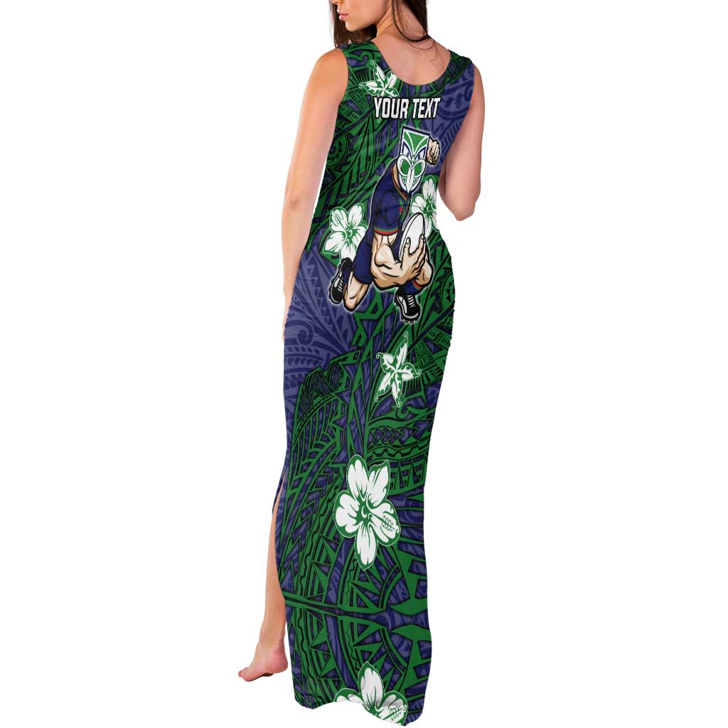 Personalised New Zealand Warriors Tank Maxi Dress Polynesian Tribal Pattern With Rugby Warrior Mascot Art