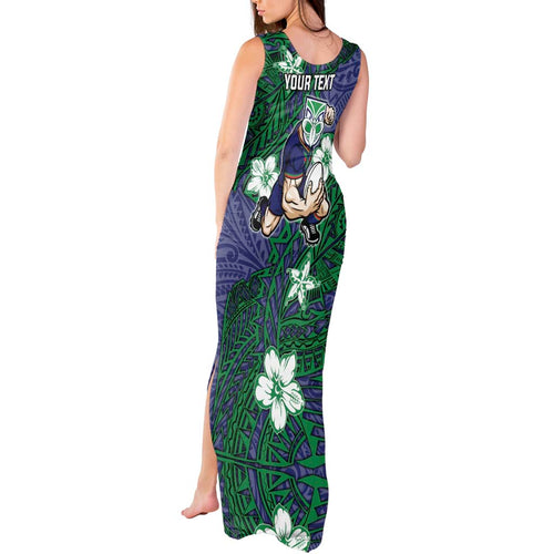 Personalised New Zealand Warriors Tank Maxi Dress Polynesian Tribal Pattern With Rugby Warrior Mascot Art