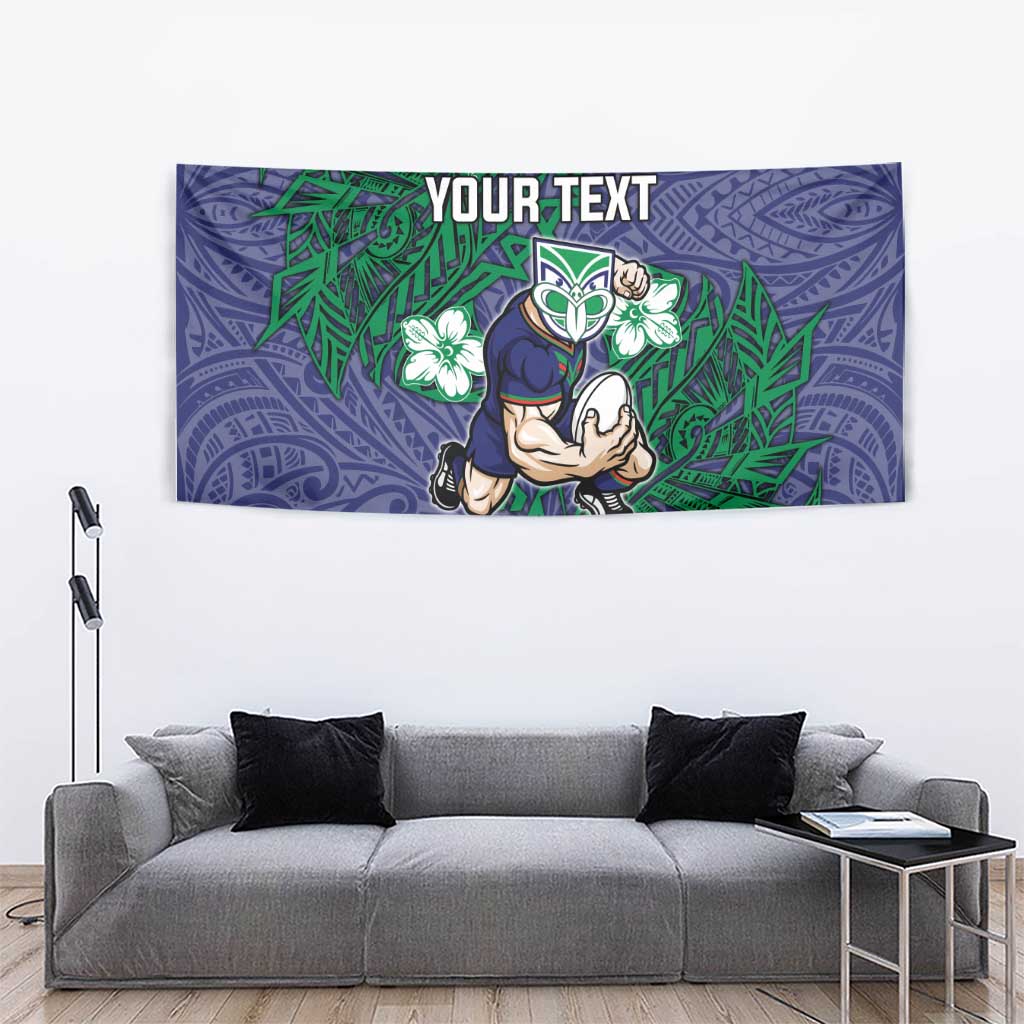 Personalised New Zealand Warriors Tapestry Polynesian Tribal Pattern With Rugby Warrior Mascot Art
