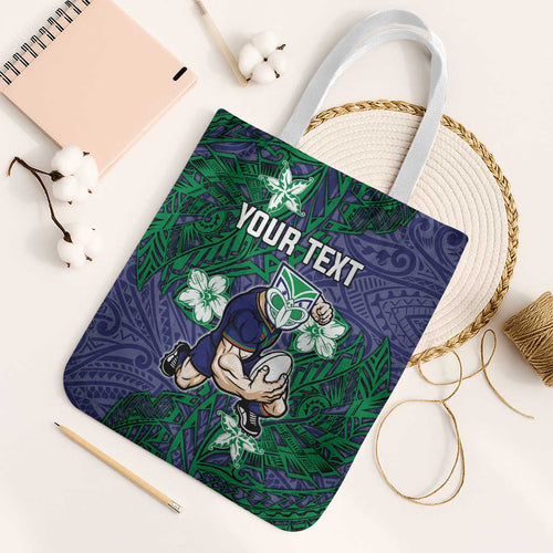 Personalised New Zealand Warriors Tote Bag Polynesian Tribal Pattern With Rugby Warrior Mascot Art