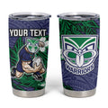 Personalised New Zealand Warriors Tumbler Cup Polynesian Tribal Pattern With Rugby Warrior Mascot Art