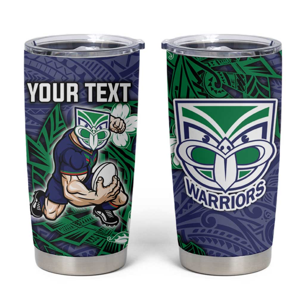 Personalised New Zealand Warriors Tumbler Cup Polynesian Tribal Pattern With Rugby Warrior Mascot Art