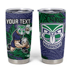 Personalised New Zealand Warriors Tumbler Cup Polynesian Tribal Pattern With Rugby Warrior Mascot Art