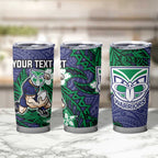 Personalised New Zealand Warriors Tumbler Cup Polynesian Tribal Pattern With Rugby Warrior Mascot Art