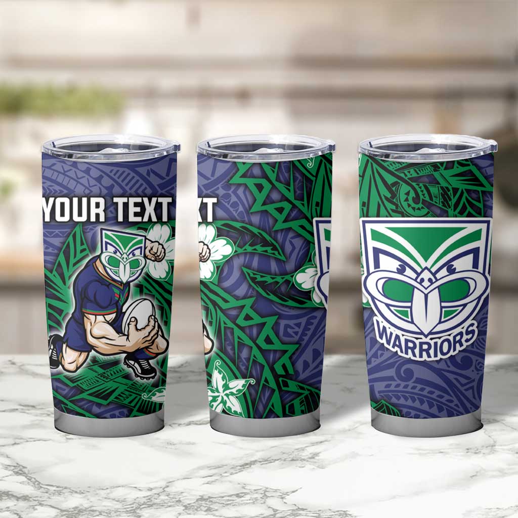 Personalised New Zealand Warriors Tumbler Cup Polynesian Tribal Pattern With Rugby Warrior Mascot Art