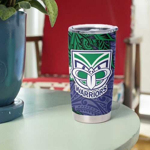 Personalised New Zealand Warriors Tumbler Cup Polynesian Tribal Pattern With Rugby Warrior Mascot Art