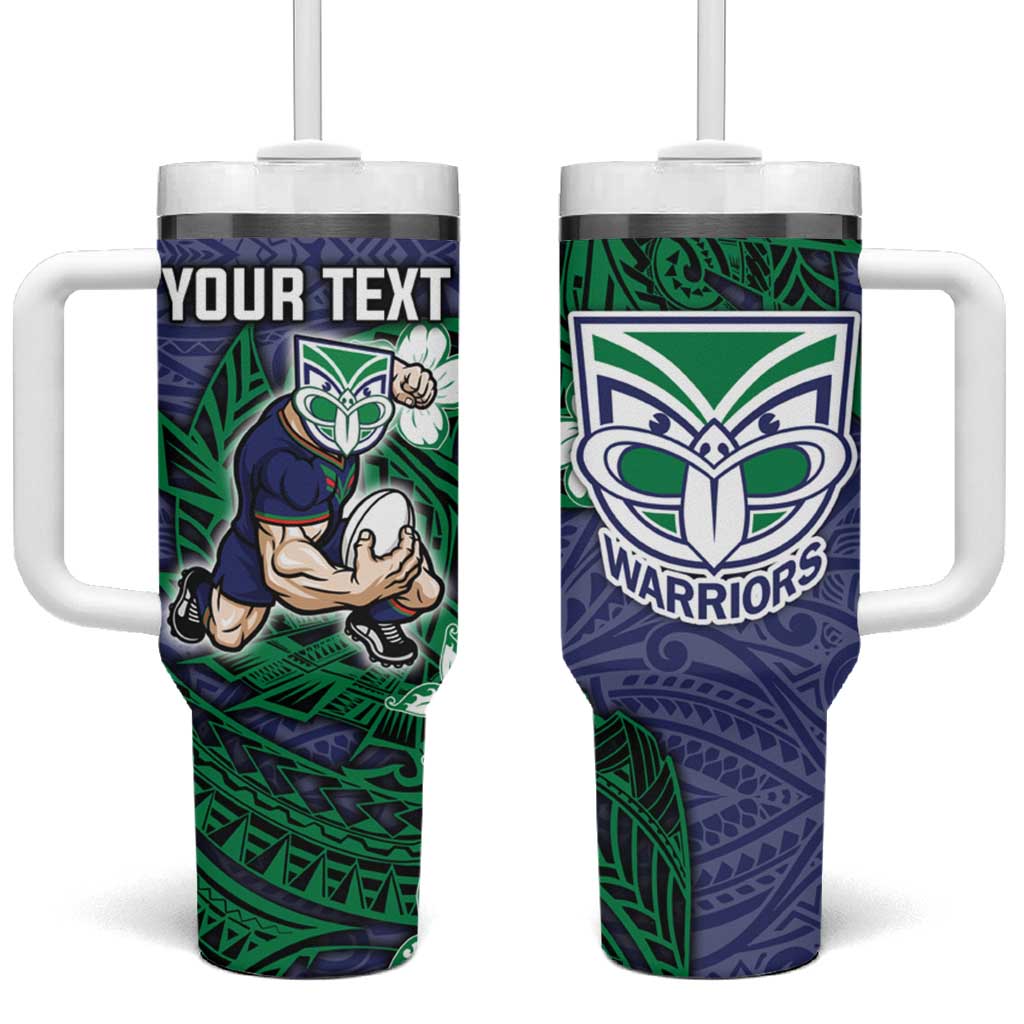 Personalised New Zealand Warriors Tumbler With Handle Polynesian Tribal Pattern With Rugby Warrior Mascot Art