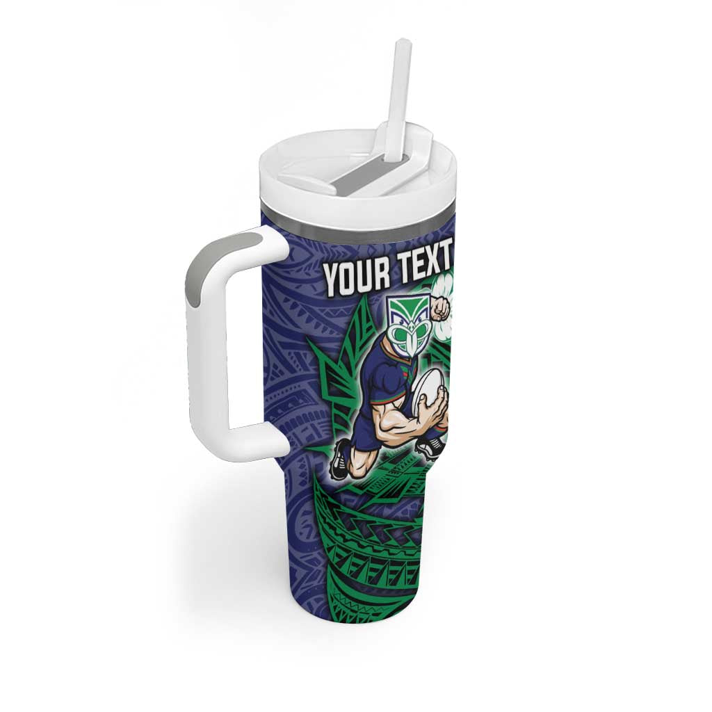 Personalised New Zealand Warriors Tumbler With Handle Polynesian Tribal Pattern With Rugby Warrior Mascot Art