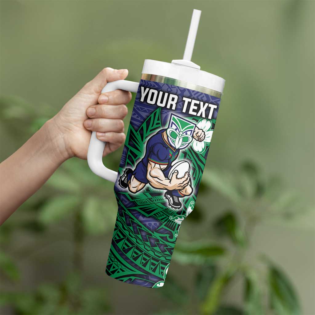 Personalised New Zealand Warriors Tumbler With Handle Polynesian Tribal Pattern With Rugby Warrior Mascot Art