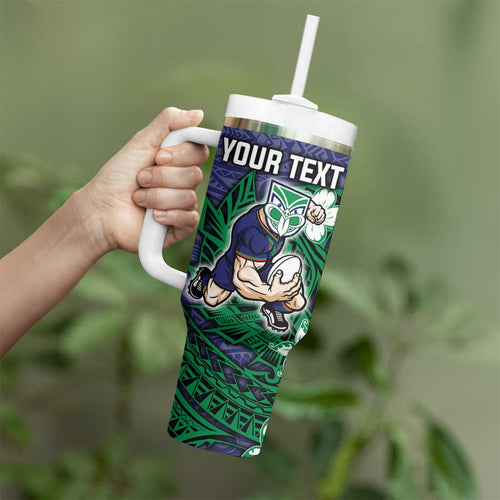 Personalised New Zealand Warriors Tumbler With Handle Polynesian Tribal Pattern With Rugby Warrior Mascot Art
