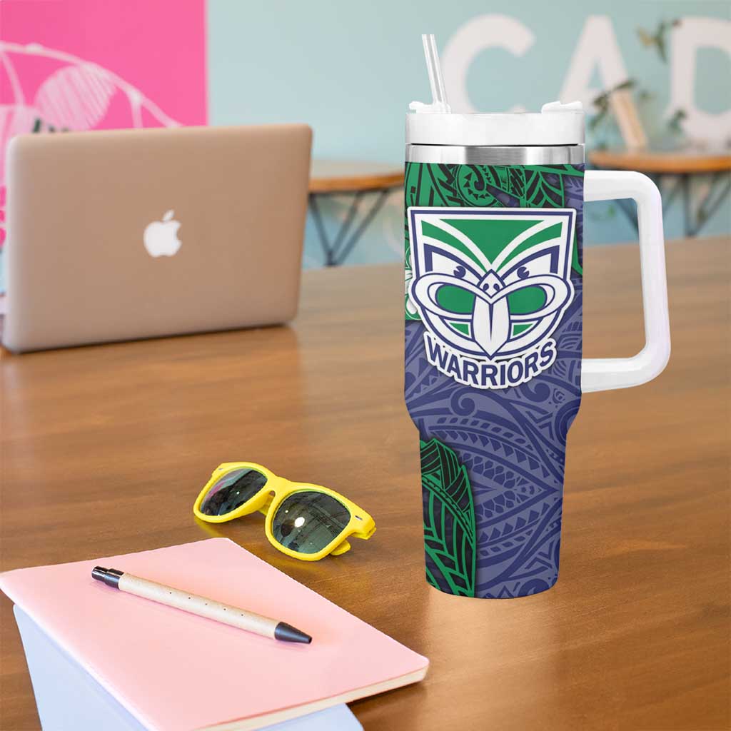 Personalised New Zealand Warriors Tumbler With Handle Polynesian Tribal Pattern With Rugby Warrior Mascot Art