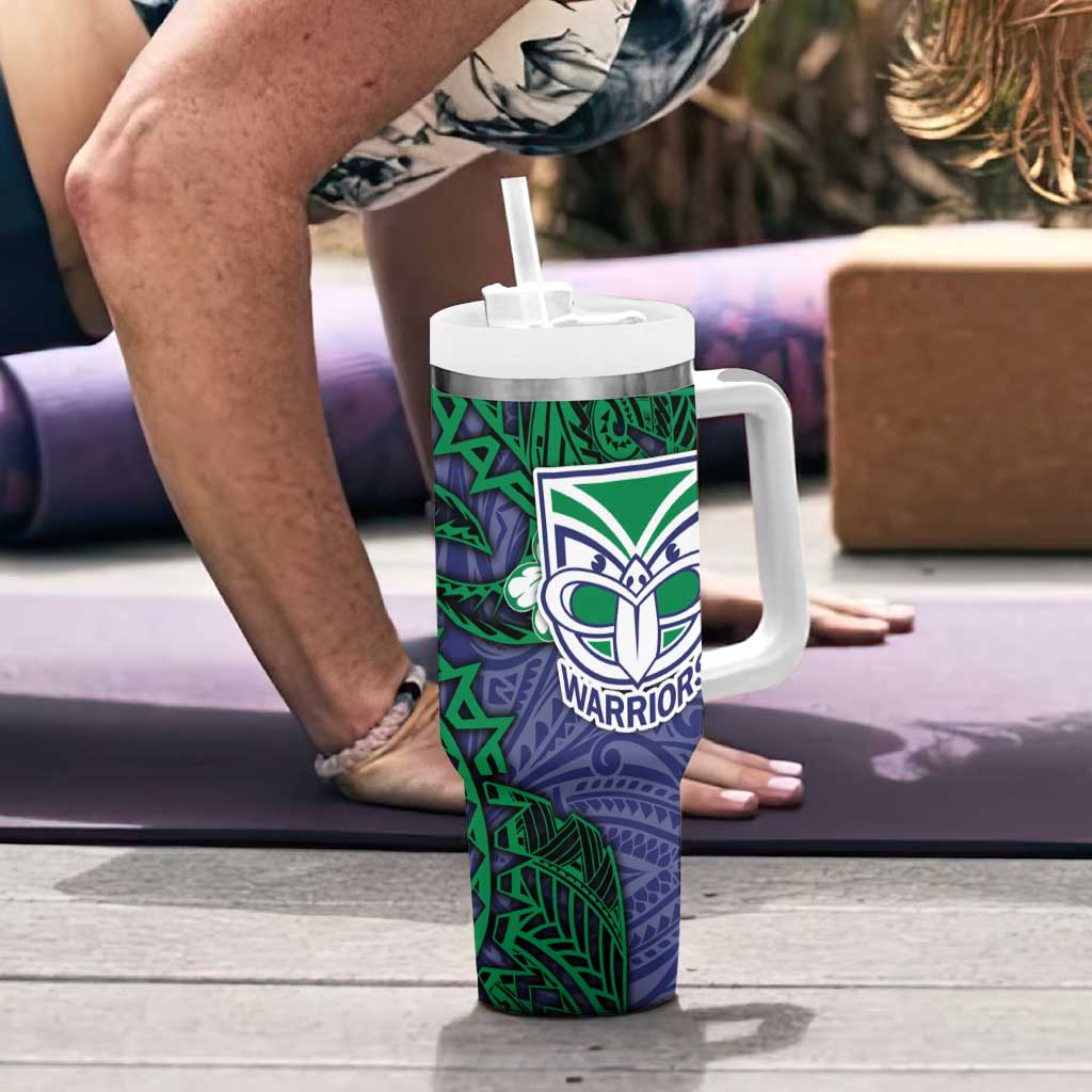Personalised New Zealand Warriors Tumbler With Handle Polynesian Tribal Pattern With Rugby Warrior Mascot Art