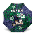 Personalised New Zealand Warriors Umbrella Polynesian Tribal Pattern With Rugby Warrior Mascot Art