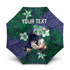 Personalised New Zealand Warriors Umbrella Polynesian Tribal Pattern With Rugby Warrior Mascot Art