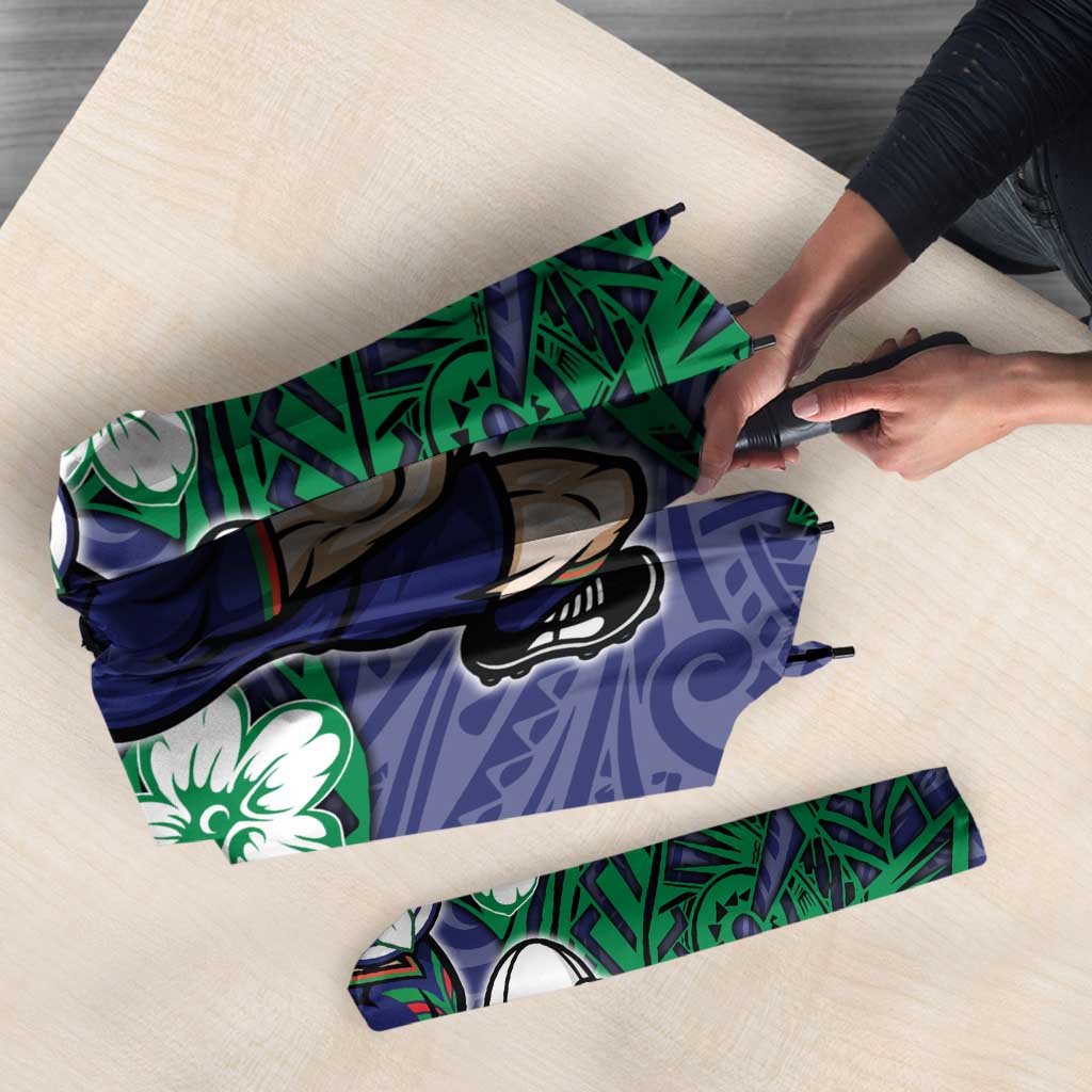 Personalised New Zealand Warriors Umbrella Polynesian Tribal Pattern With Rugby Warrior Mascot Art
