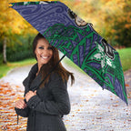 Personalised New Zealand Warriors Umbrella Polynesian Tribal Pattern With Rugby Warrior Mascot Art