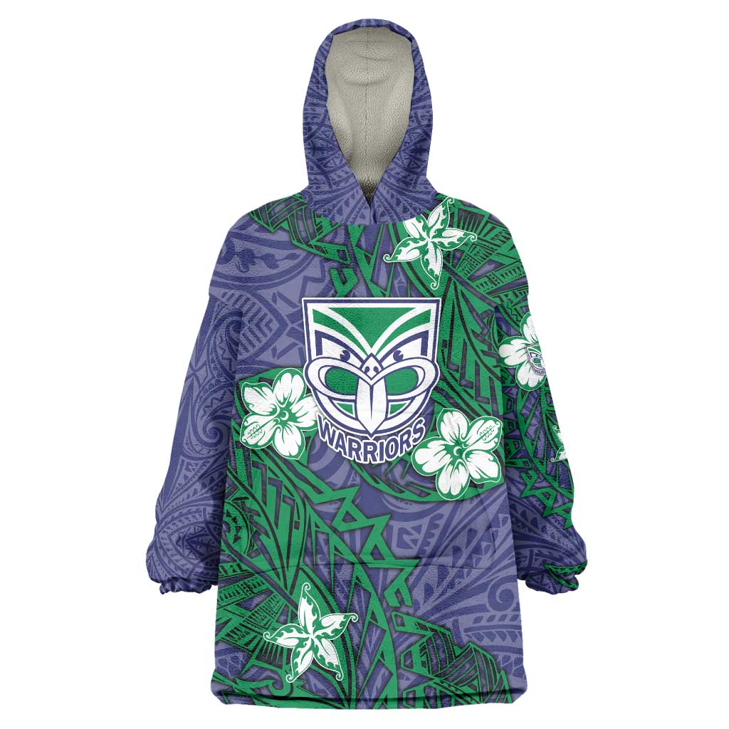 Personalised New Zealand Warriors Wearable Blanket Hoodie Polynesian Tribal Pattern With Rugby Warrior Mascot Art