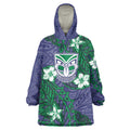 Personalised New Zealand Warriors Wearable Blanket Hoodie Polynesian Tribal Pattern With Rugby Warrior Mascot Art