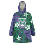 Personalised New Zealand Warriors Wearable Blanket Hoodie Polynesian Tribal Pattern With Rugby Warrior Mascot Art