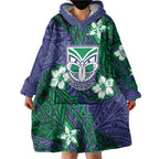 Personalised New Zealand Warriors Wearable Blanket Hoodie Polynesian Tribal Pattern With Rugby Warrior Mascot Art