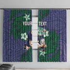 Personalised New Zealand Warriors Window Curtain Polynesian Tribal Pattern With Rugby Warrior Mascot Art