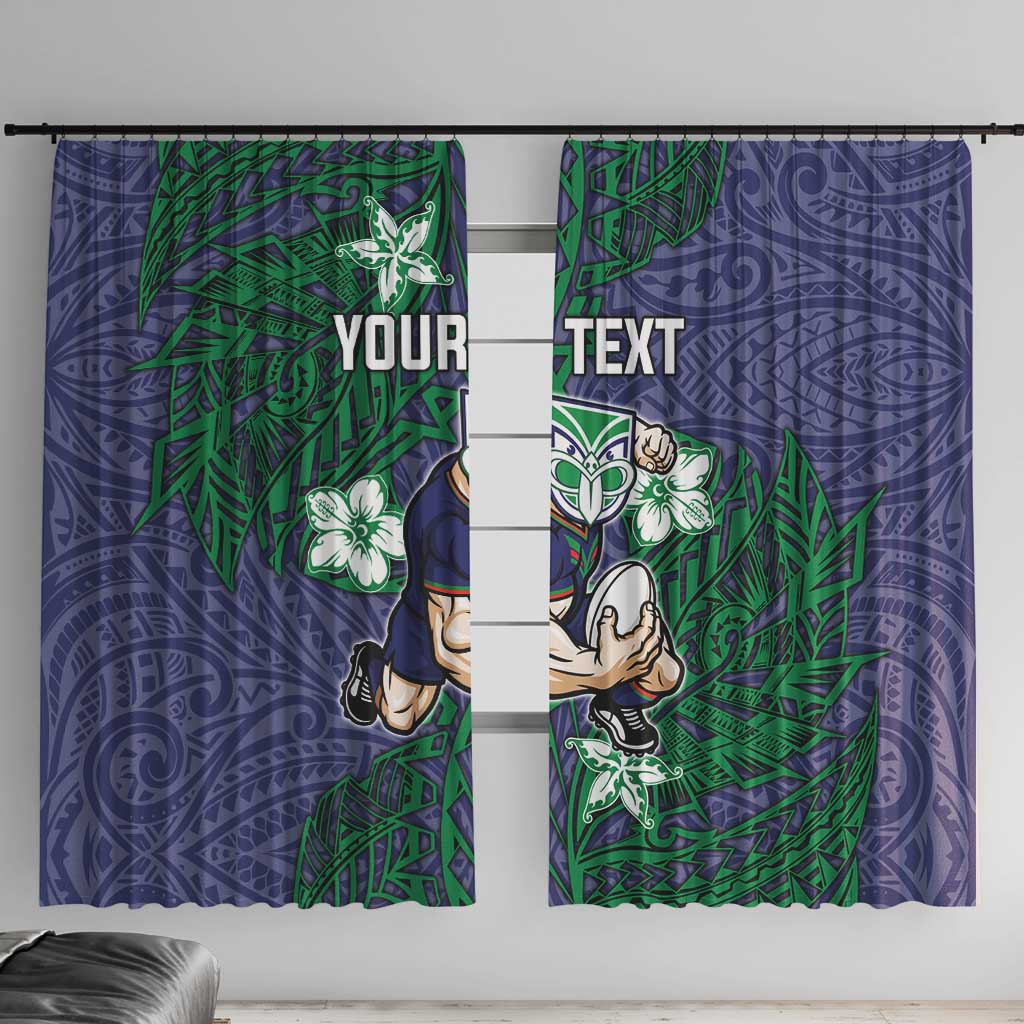 Personalised New Zealand Warriors Window Curtain Polynesian Tribal Pattern With Rugby Warrior Mascot Art